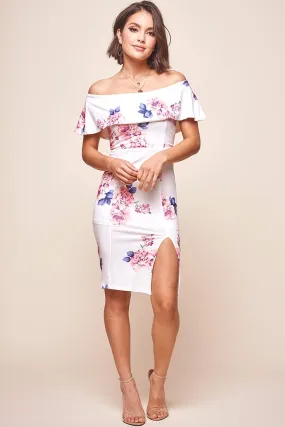 Alina Tiered Off Shoulder Dress White Floral