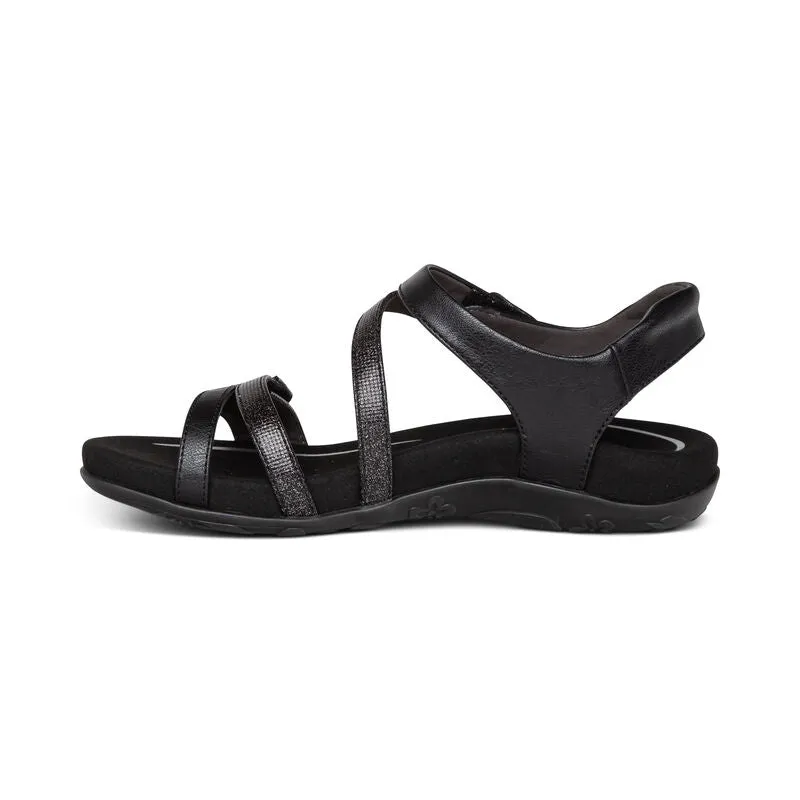 Aetrex Women's Jess Adjustable Quarter Strap Sandal - Black SE210