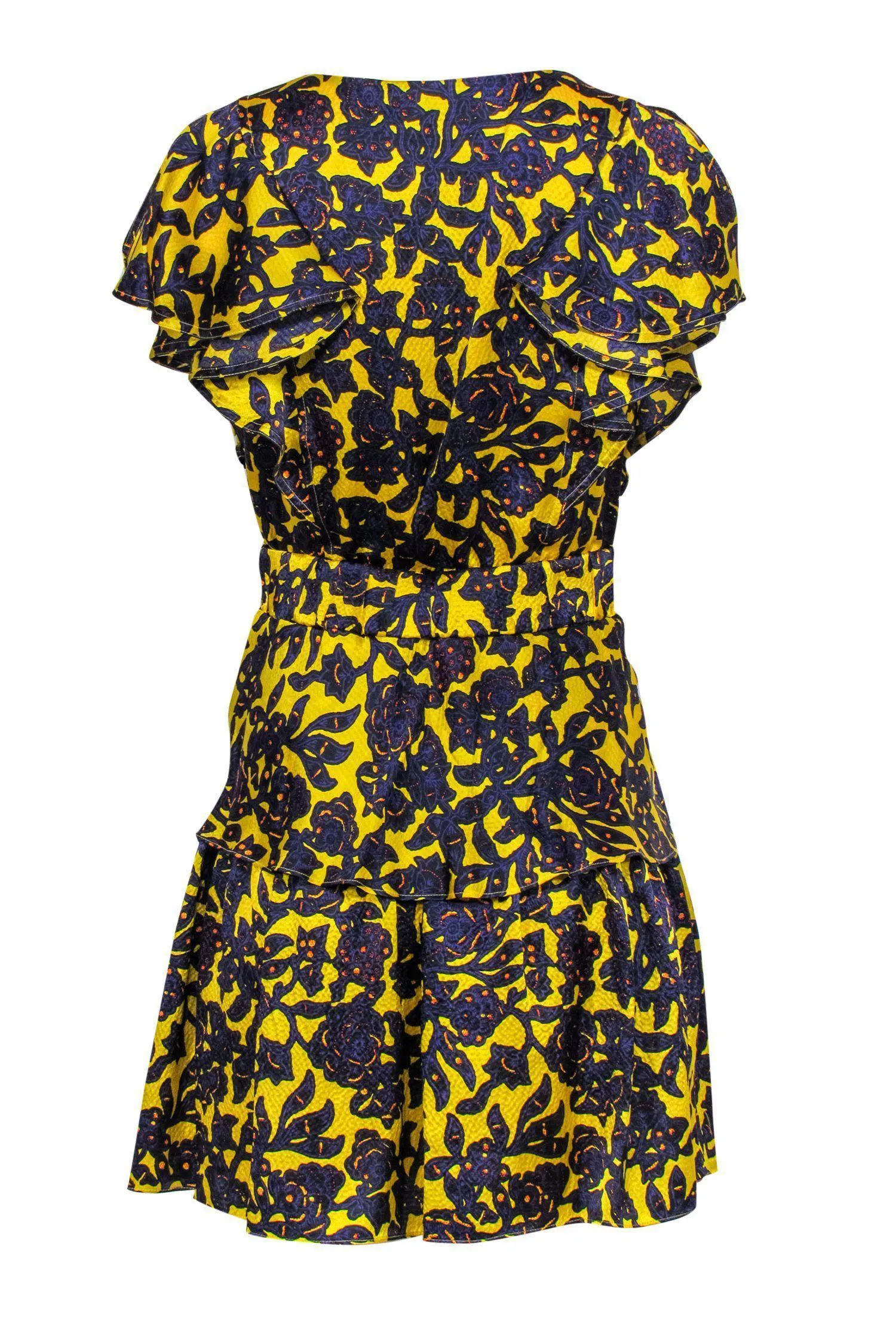 A.L.C. - Yellow & Purple Floral Silk Ruffle Dress Sz 8