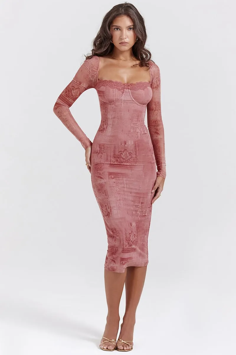 Alluring Dream Corset Mesh Midi Dress