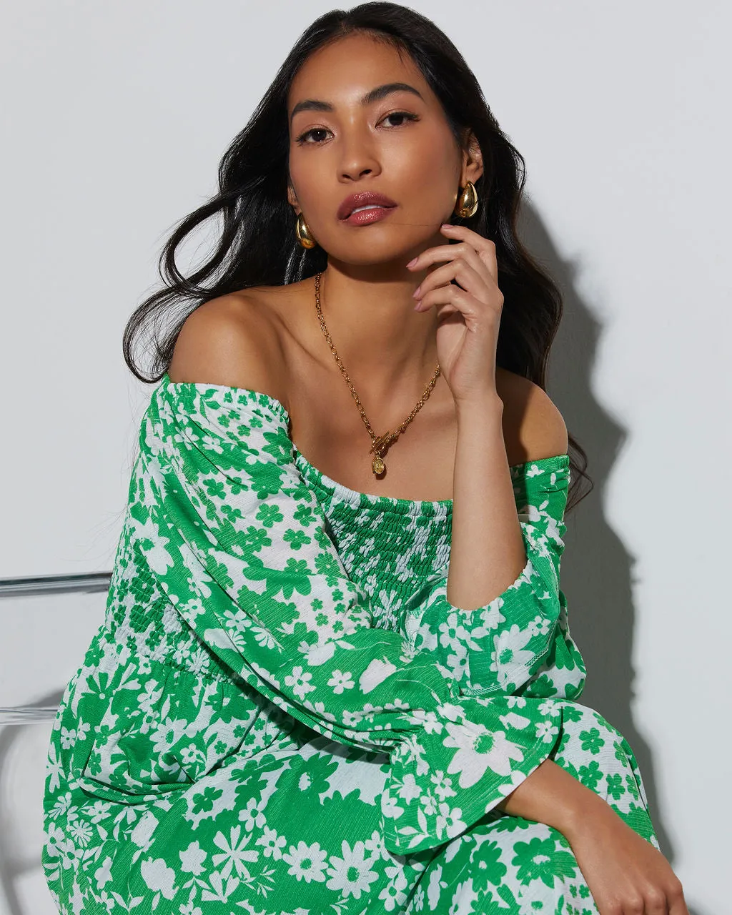 April Floral Off The Shoulder Midi Dress