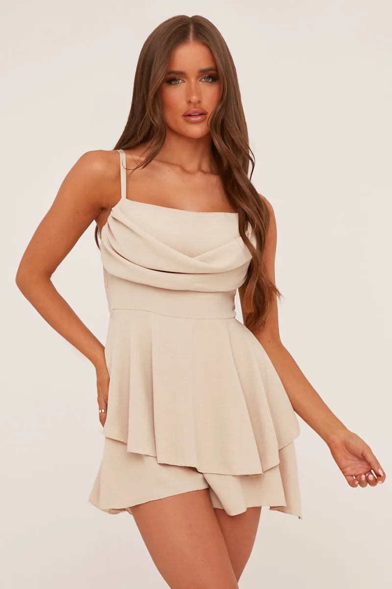 Beige Cowl Neck Tiered Playsuit - Arden