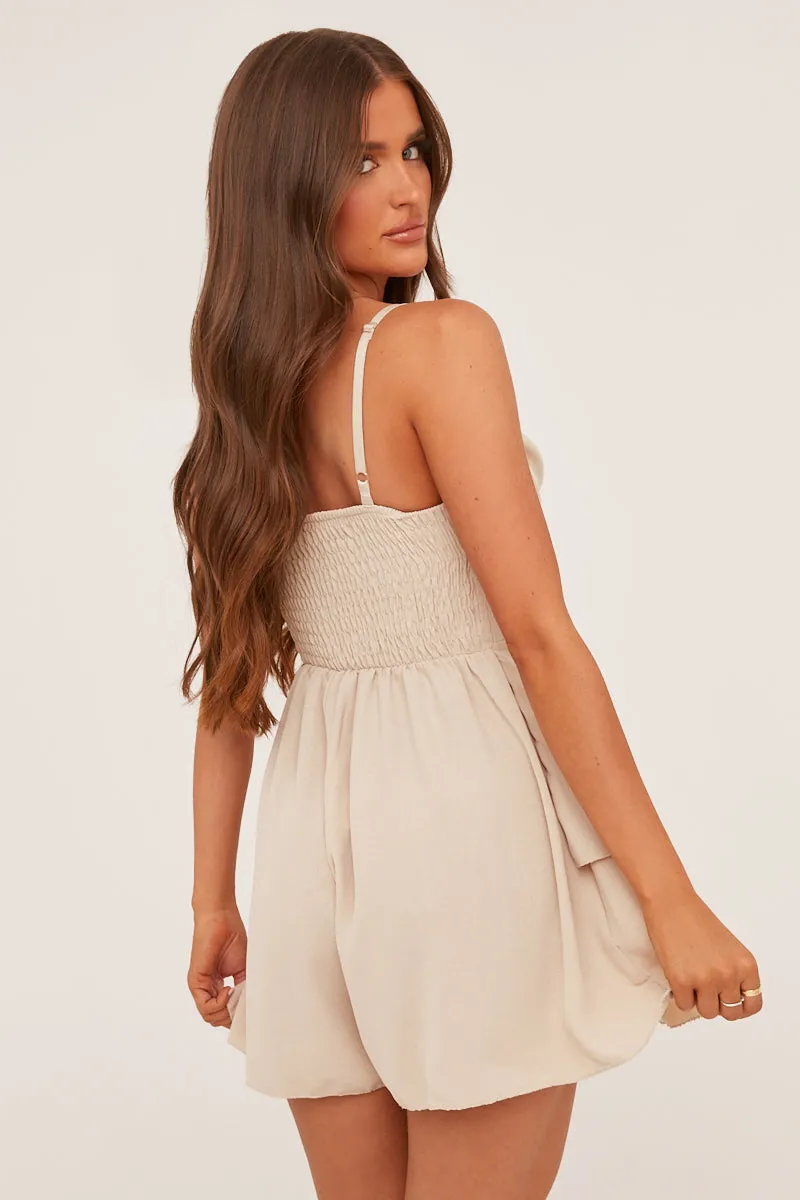 Beige Cowl Neck Tiered Playsuit - Arden