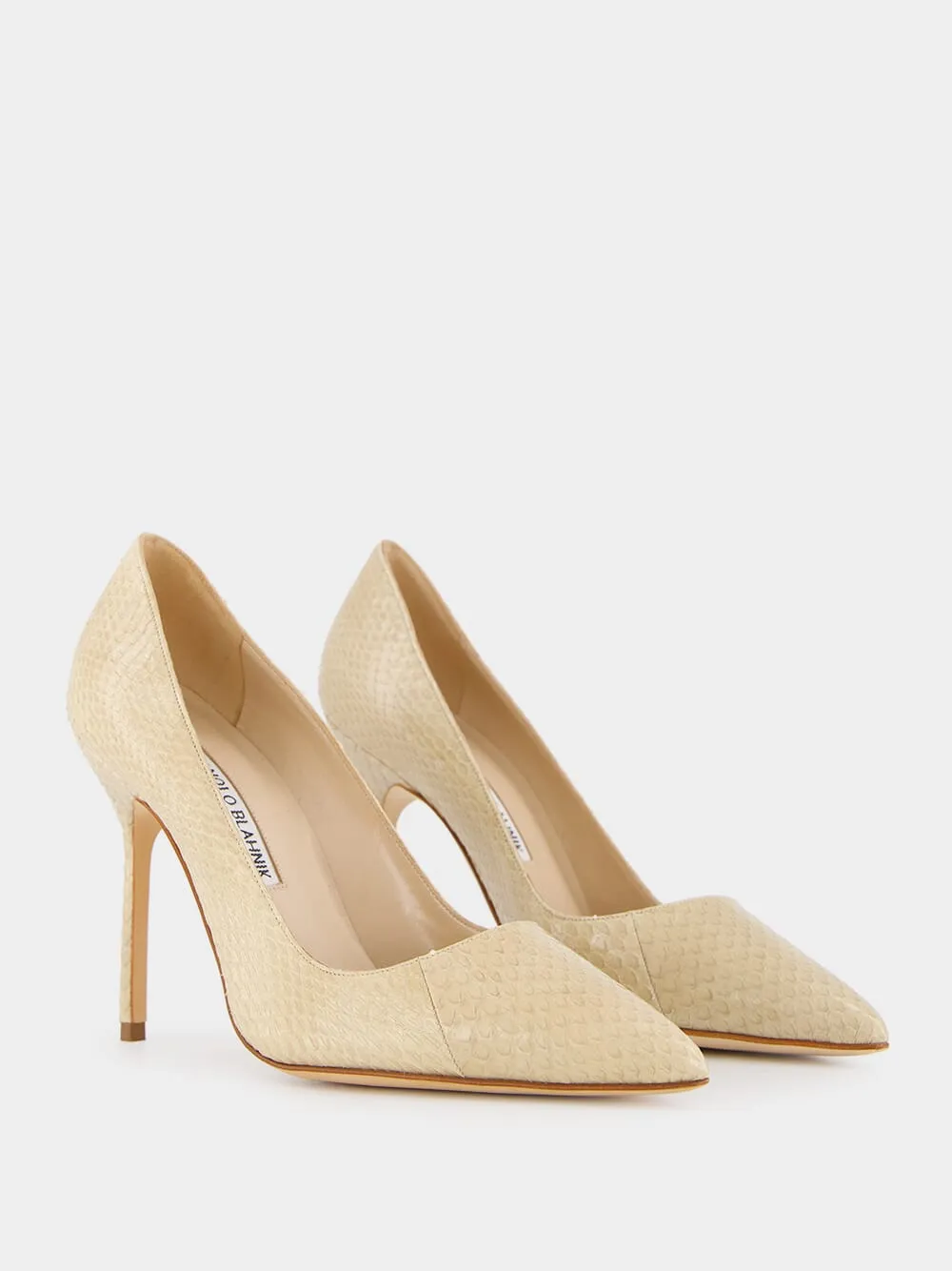 Beige Snakeskin-Effect Pointed Toe 105mm Pumps