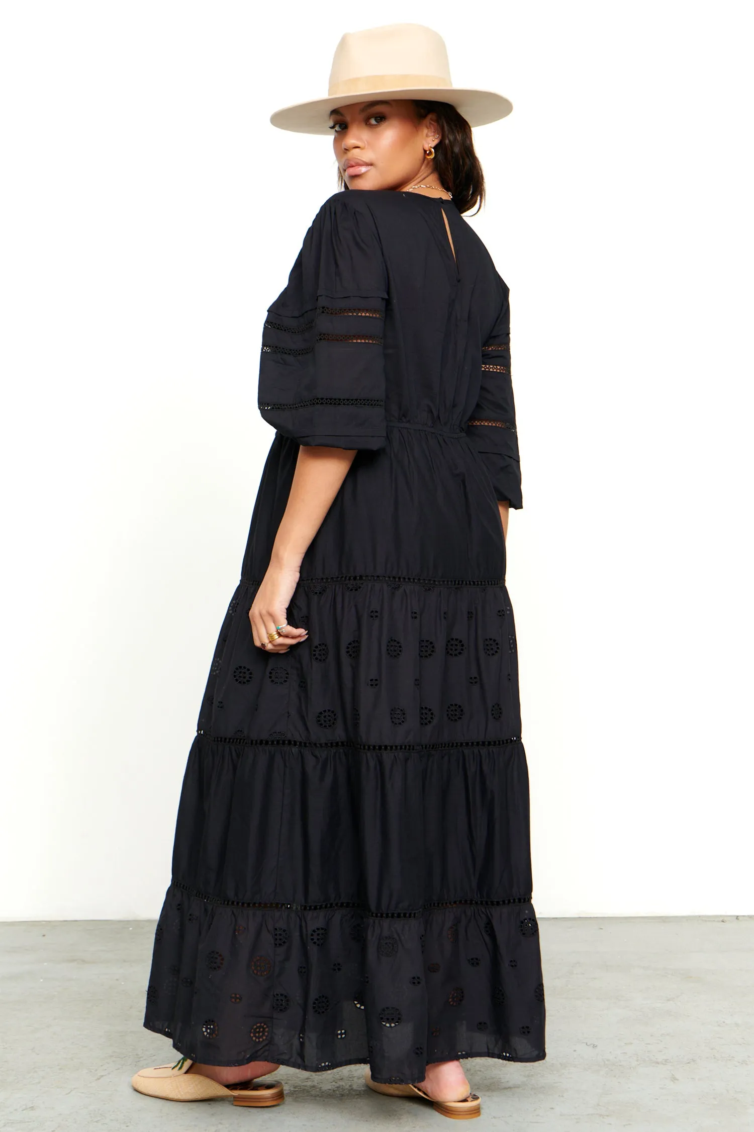 Black Broderie Smock Dress