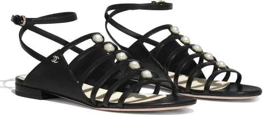 Black Lambskin Studded Sandals