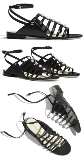 Black Lambskin Studded Sandals