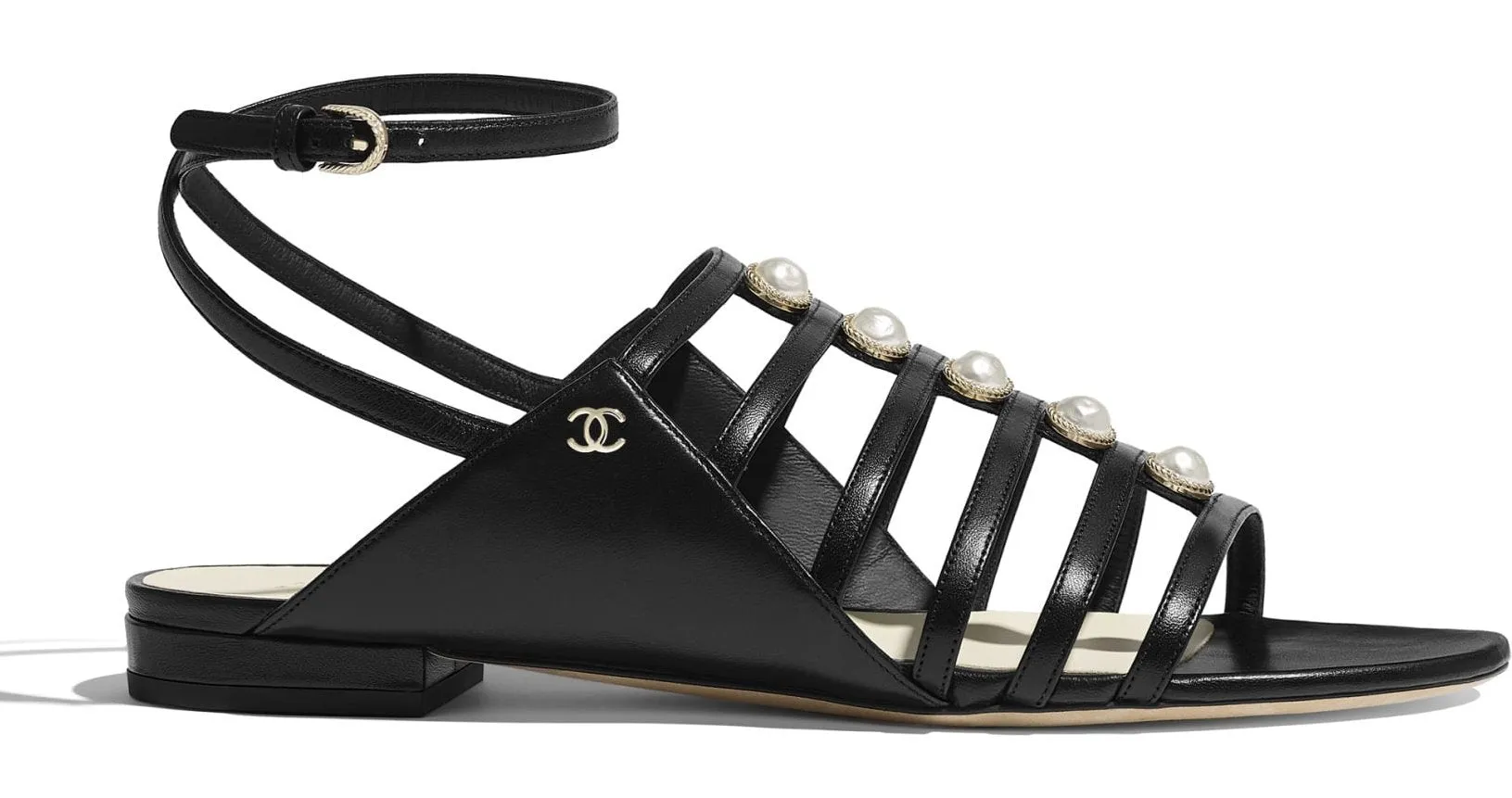 Black Lambskin Studded Sandals