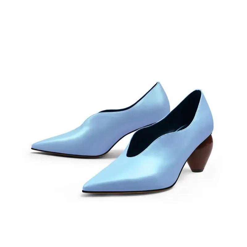 Breigh Blue Curve Shaped Leather Pumps