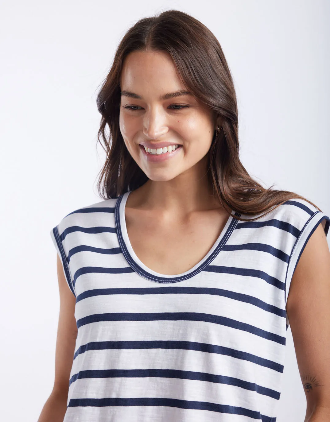 Cali Scoop Tank - White/Navy Stripe