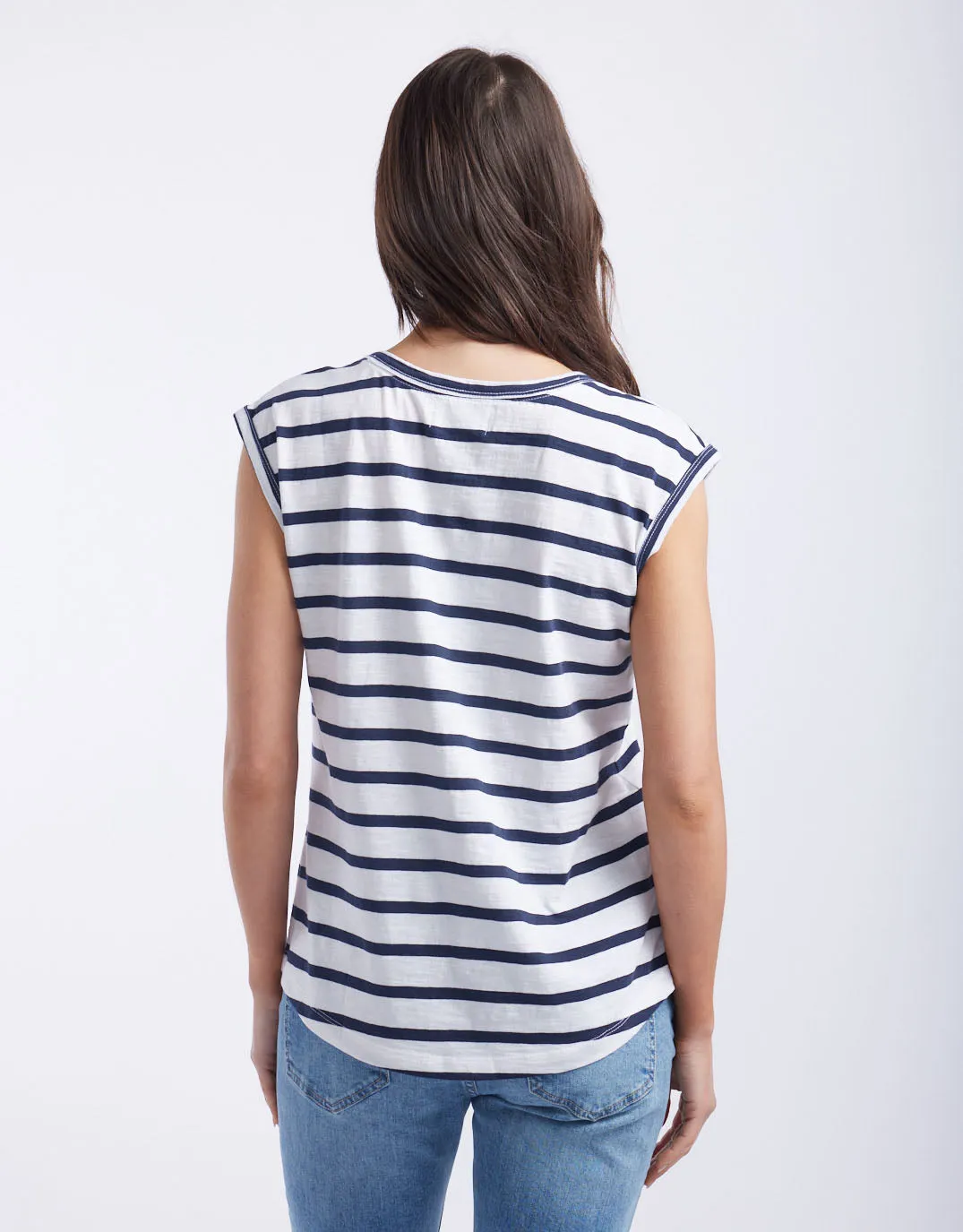 Cali Scoop Tank - White/Navy Stripe