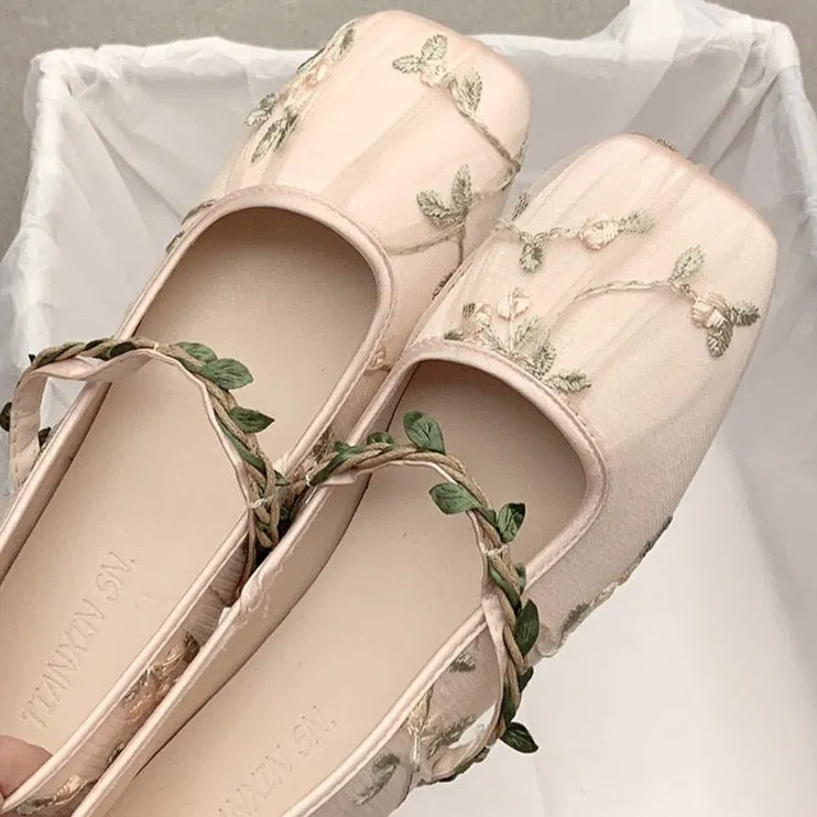 Cecilia Embroidery Tulle Ballet Flats