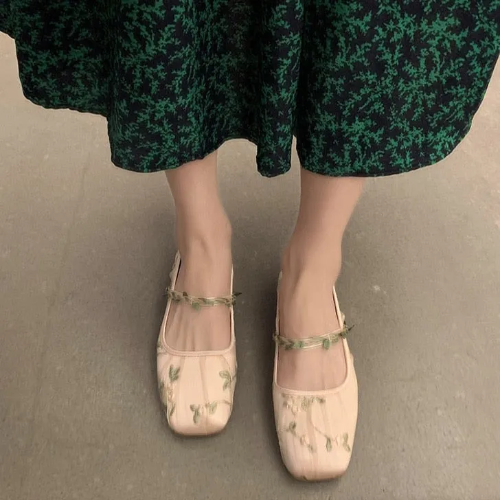 Cecilia Embroidery Tulle Ballet Flats