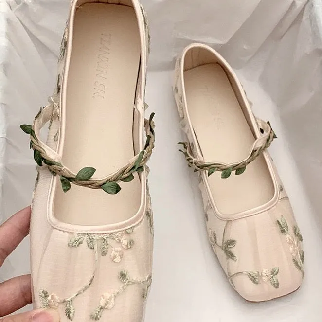 Cecilia Embroidery Tulle Ballet Flats