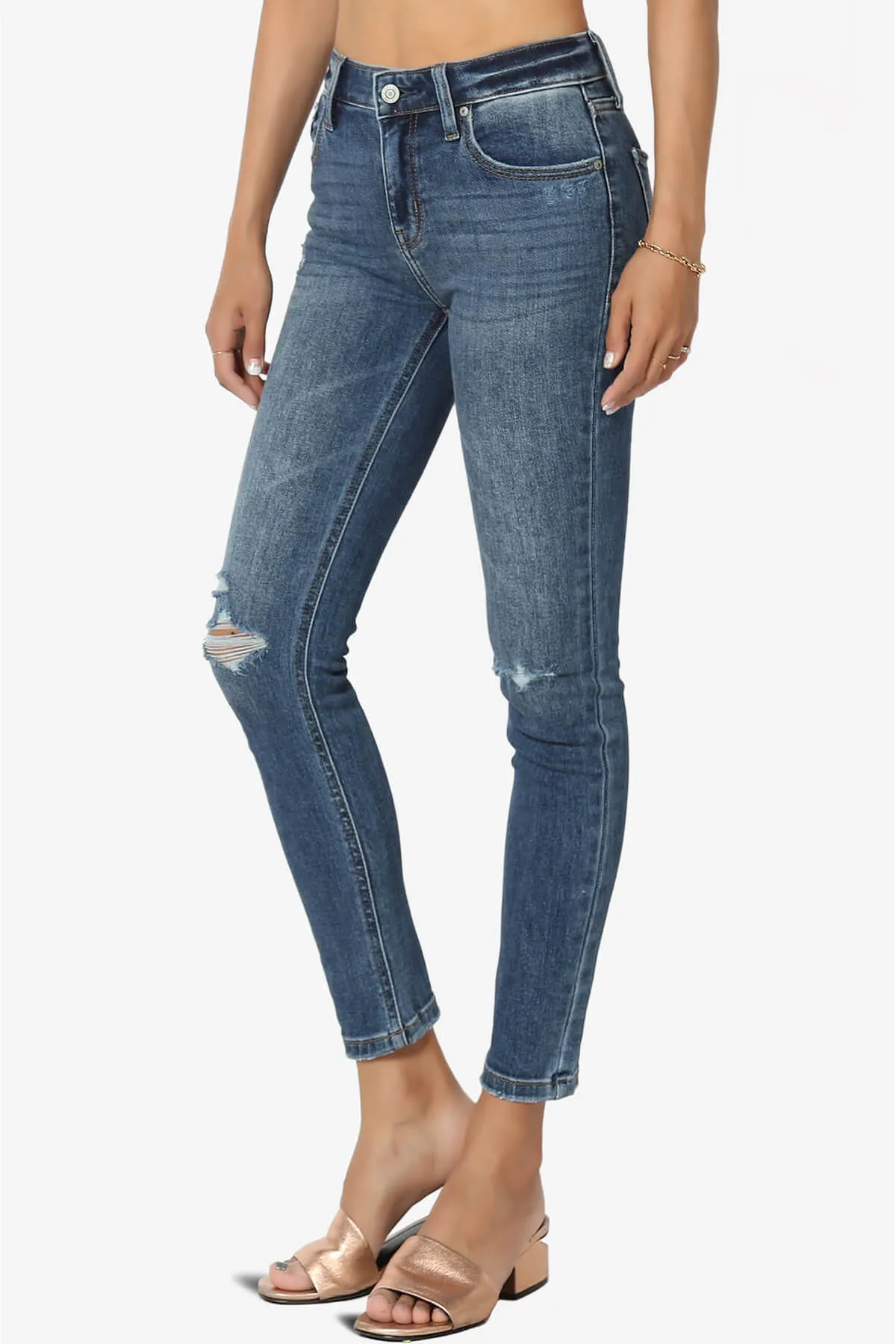 Clara Ripped High Rise Crop Skinny Jeans in Pro Dark