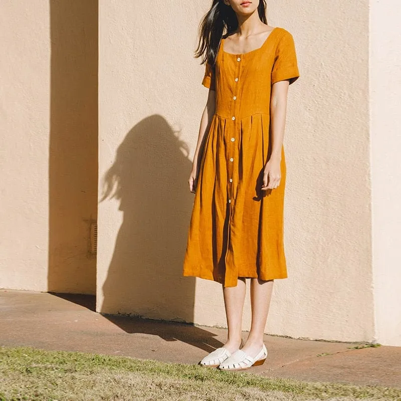 Cotton Linen Pleated T-Shirt Dress