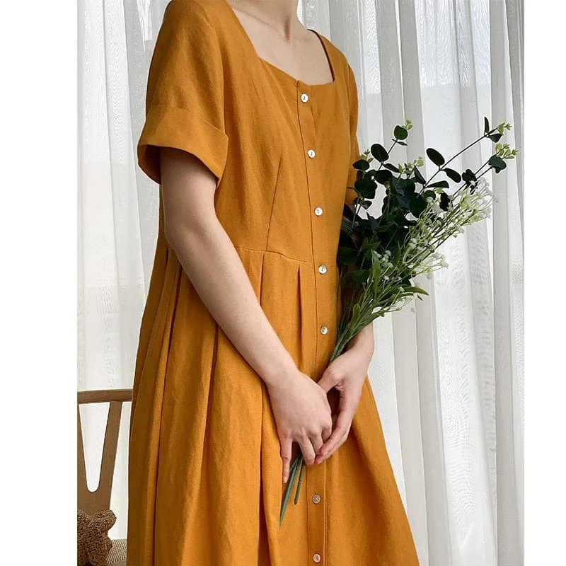 Cotton Linen Pleated T-Shirt Dress