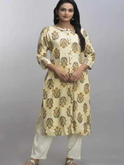 Cream Brown Cotton Kurti UK Next Day