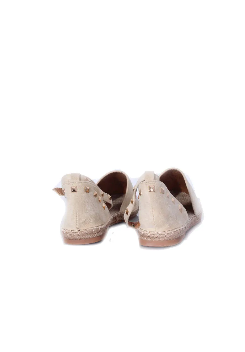 Cream Faux Suede Studded Espadrille