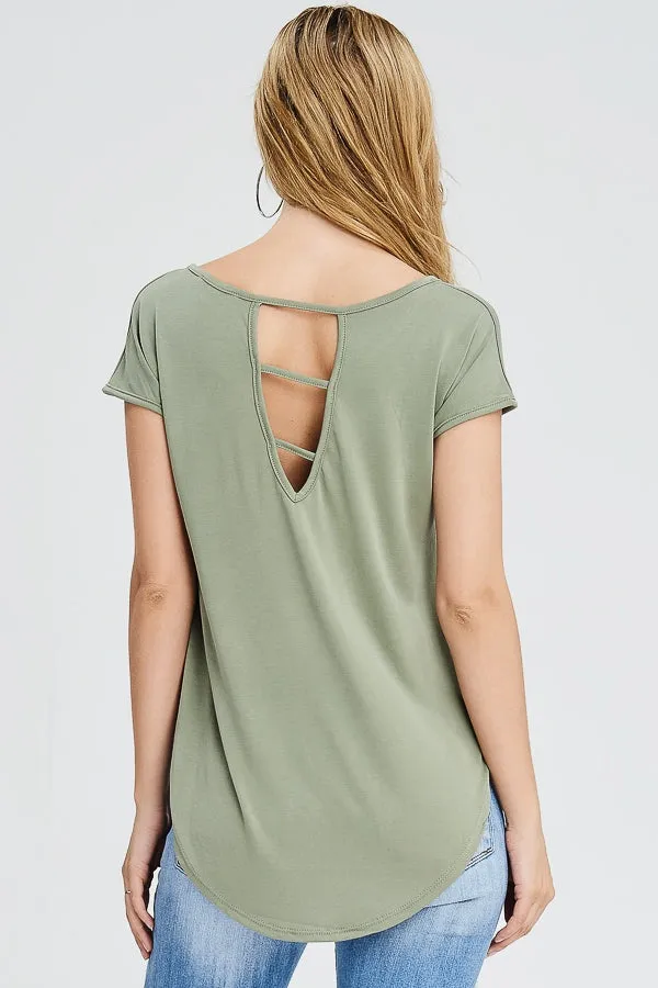 Cupro top with high low hemline and cutout back