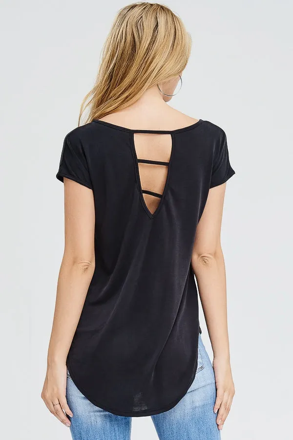 Cupro top with high low hemline and cutout back