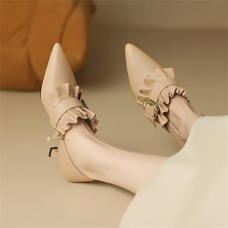 Elegant Cow Leather Pointed Toe High Heel Pumps