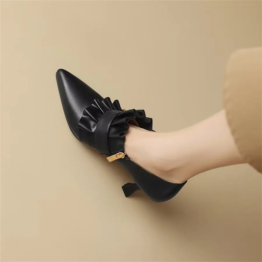 Elegant Cow Leather Pointed Toe High Heel Pumps