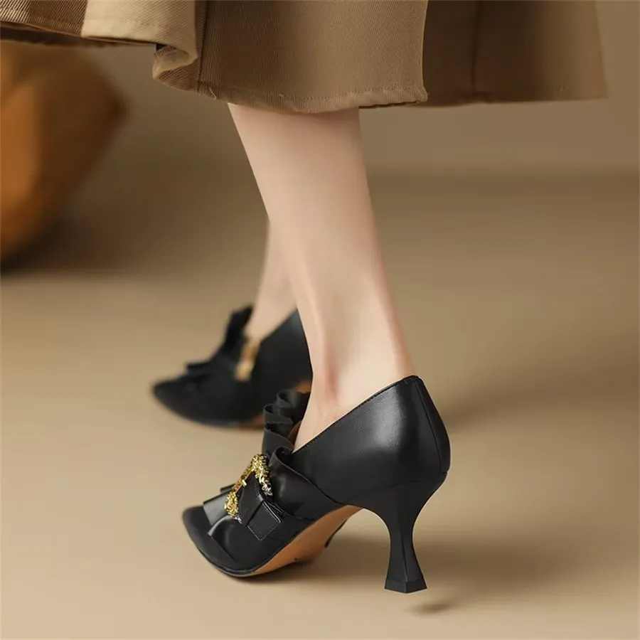 Elegant Cow Leather Pointed Toe High Heel Pumps