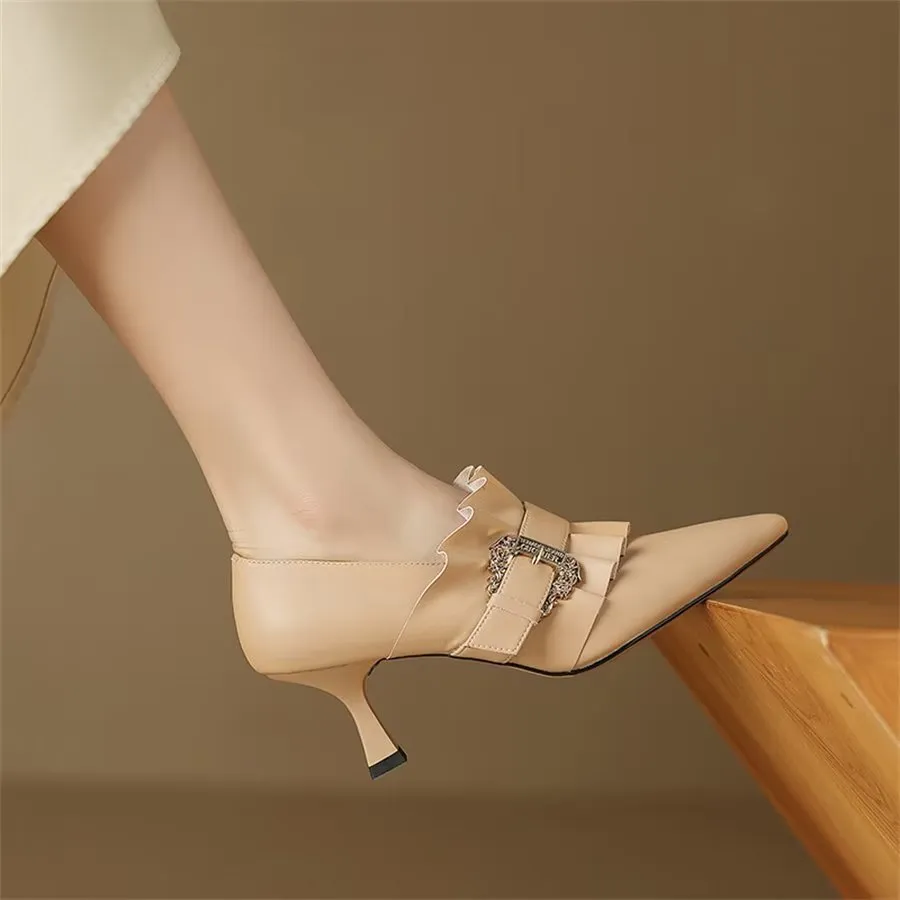 Elegant Cow Leather Pointed Toe High Heel Pumps