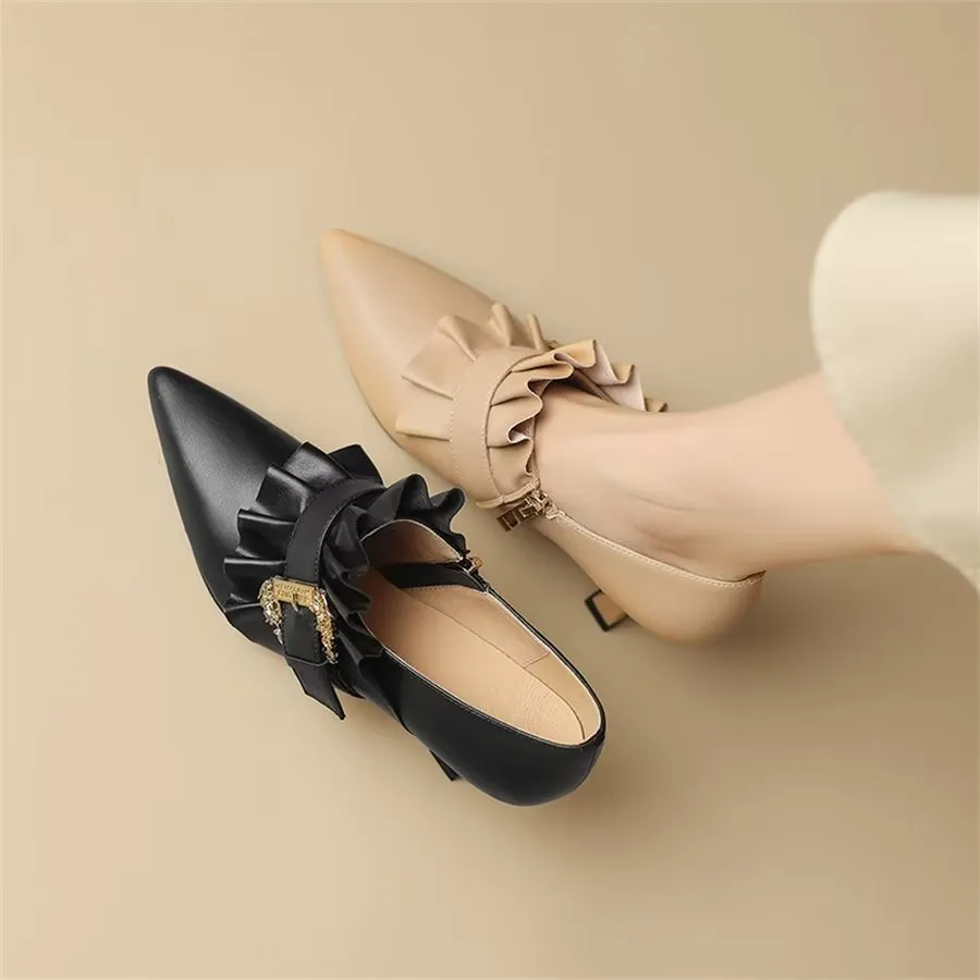 Elegant Cow Leather Pointed Toe High Heel Pumps