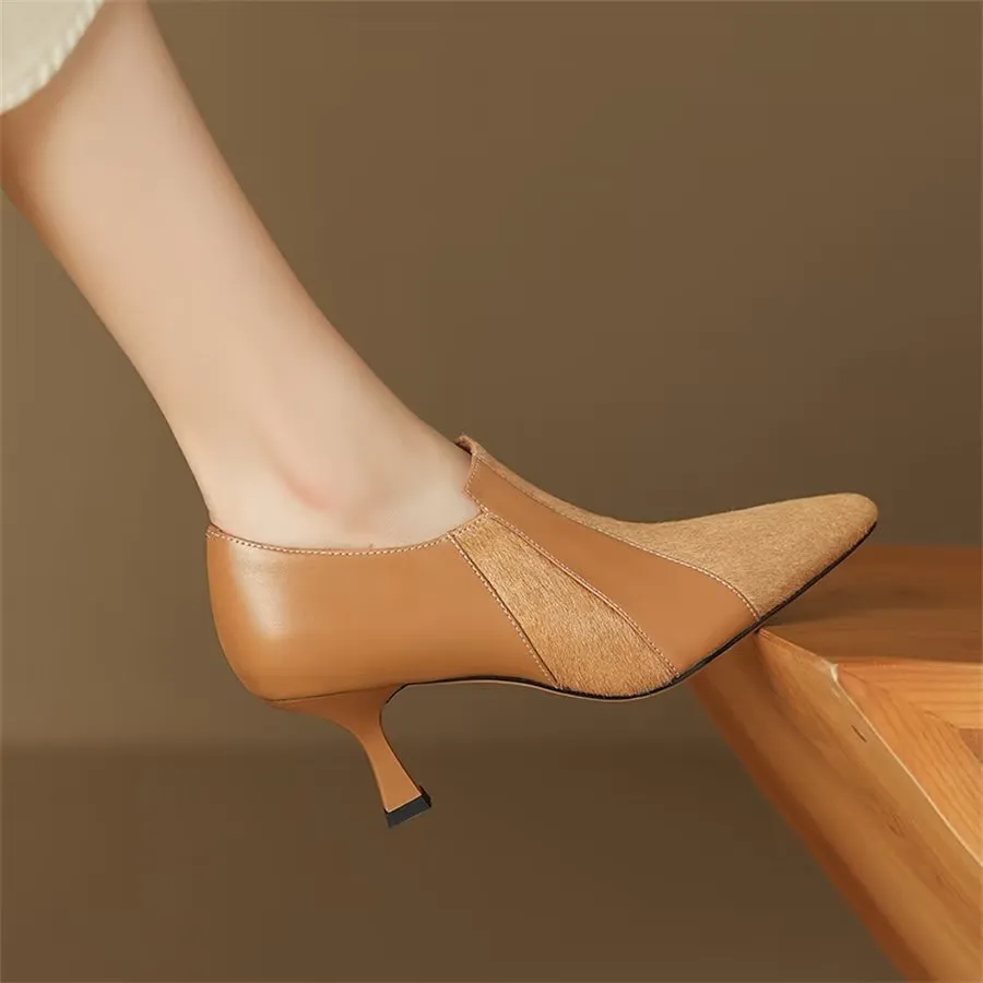 Elegant Cow Leather Pointed Toe Slingback High Heel Pumps