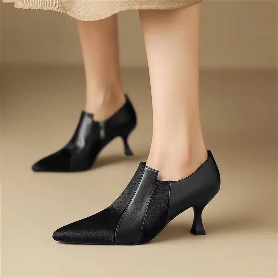 Elegant Cow Leather Pointed Toe Slingback High Heel Pumps