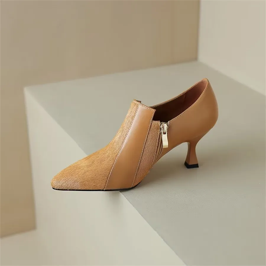 Elegant Cow Leather Pointed Toe Slingback High Heel Pumps