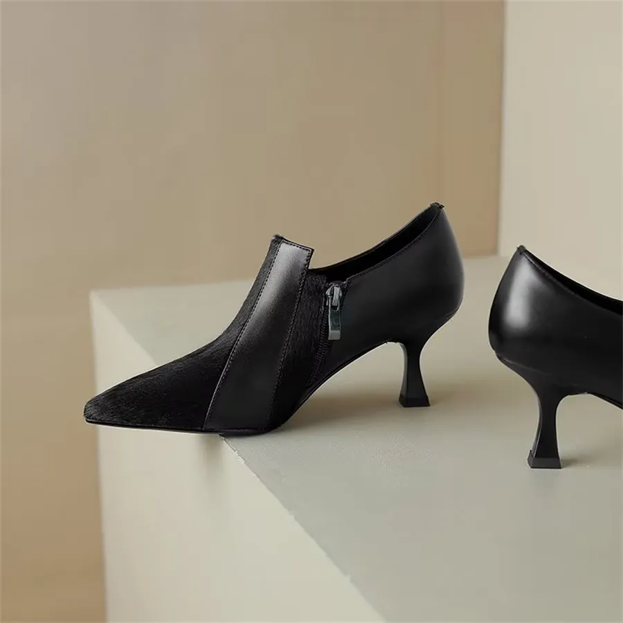 Elegant Cow Leather Pointed Toe Slingback High Heel Pumps