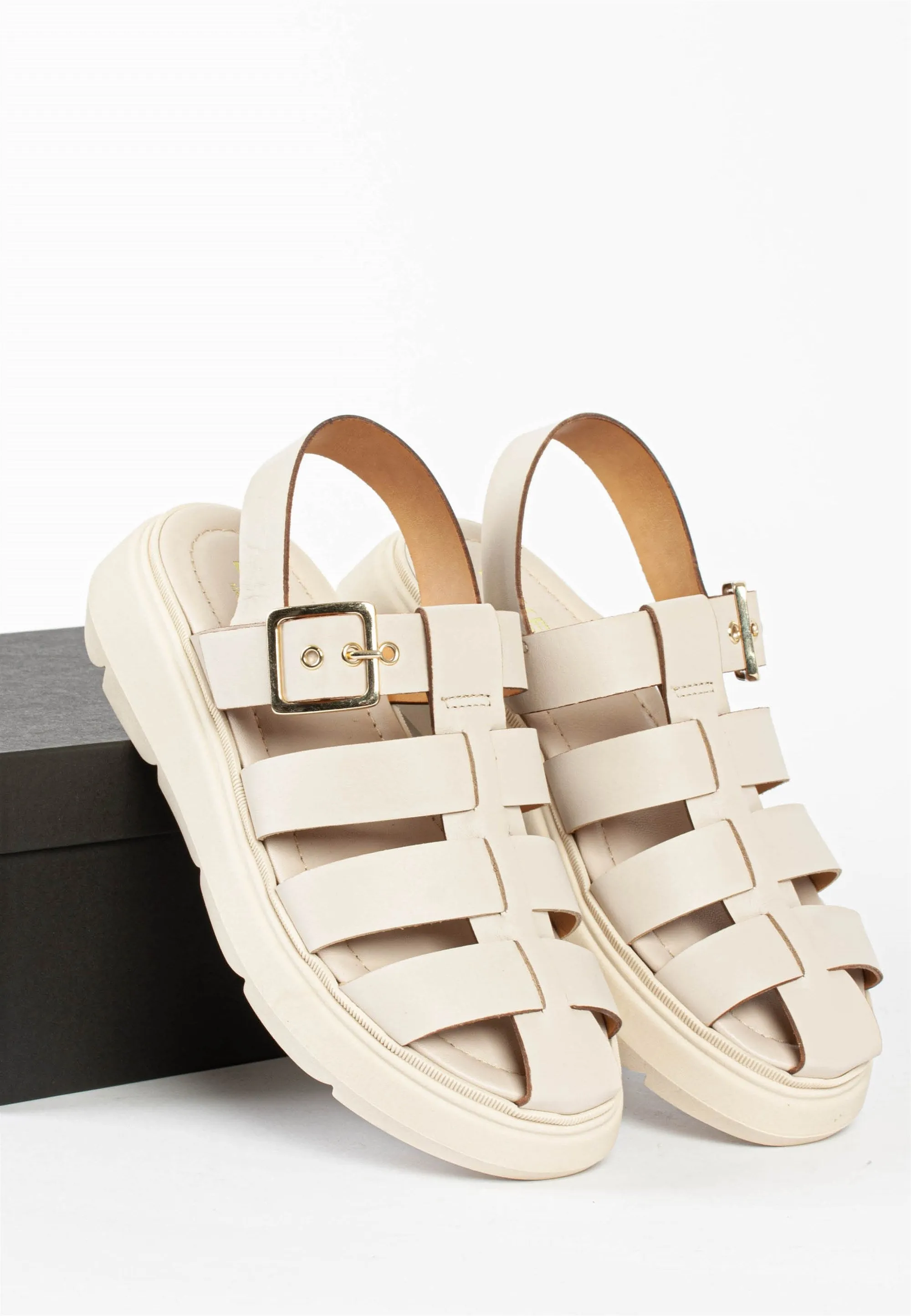 Elisa Beige Leather Chunky Sandals