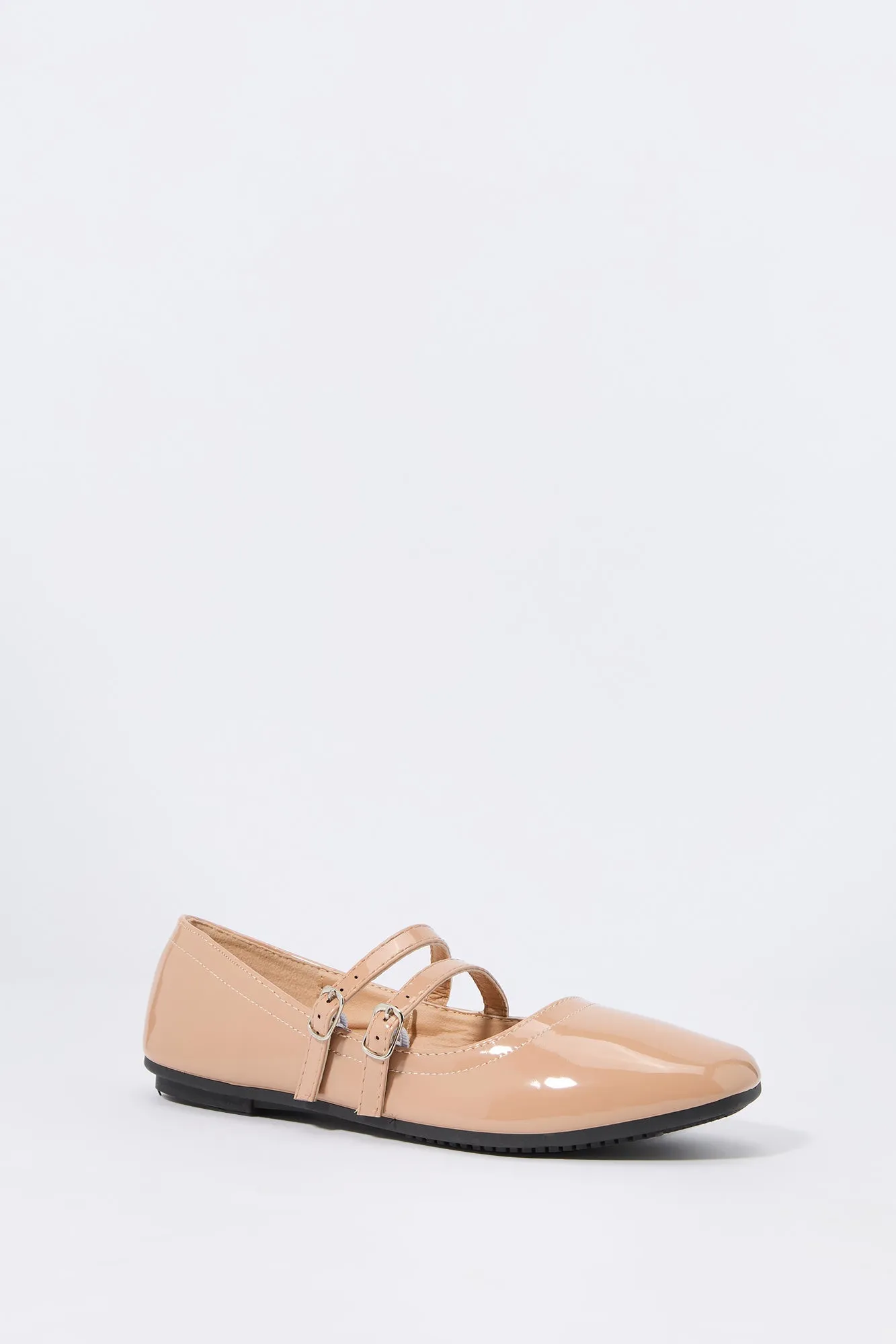 Faux Patent Leather Buckled Flat