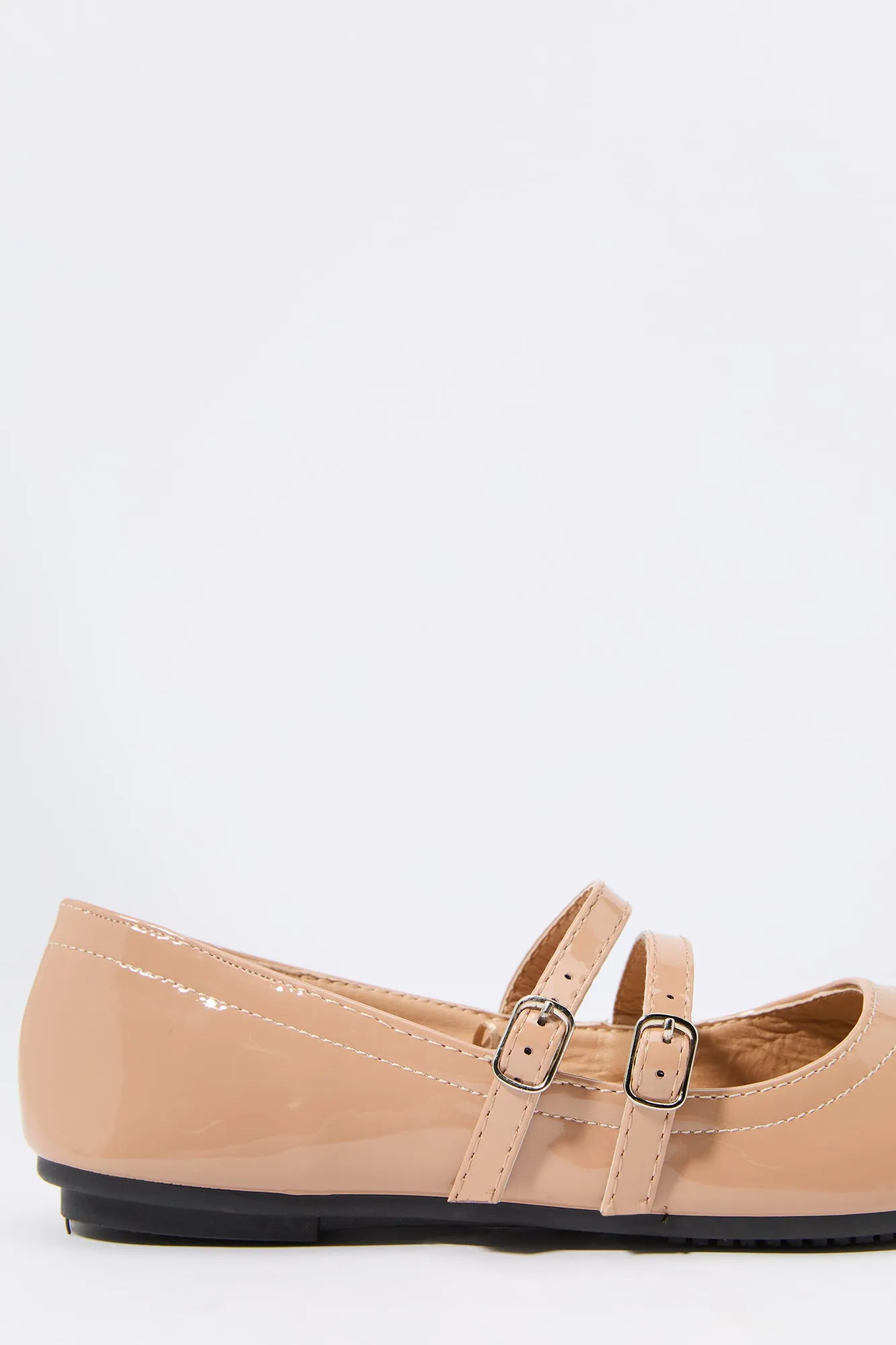 Faux Patent Leather Buckled Flat