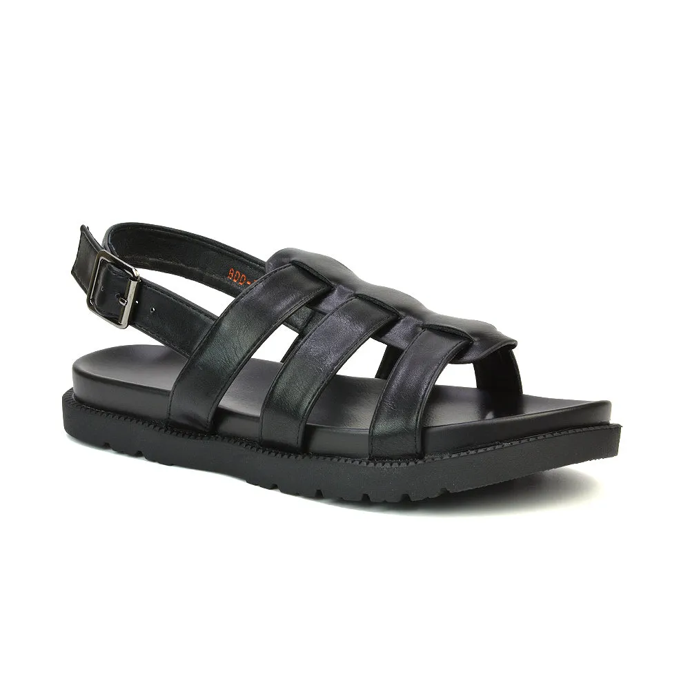 Gayna Strappy Slingback Flatform Casual Summer Chunky Sandals in Black