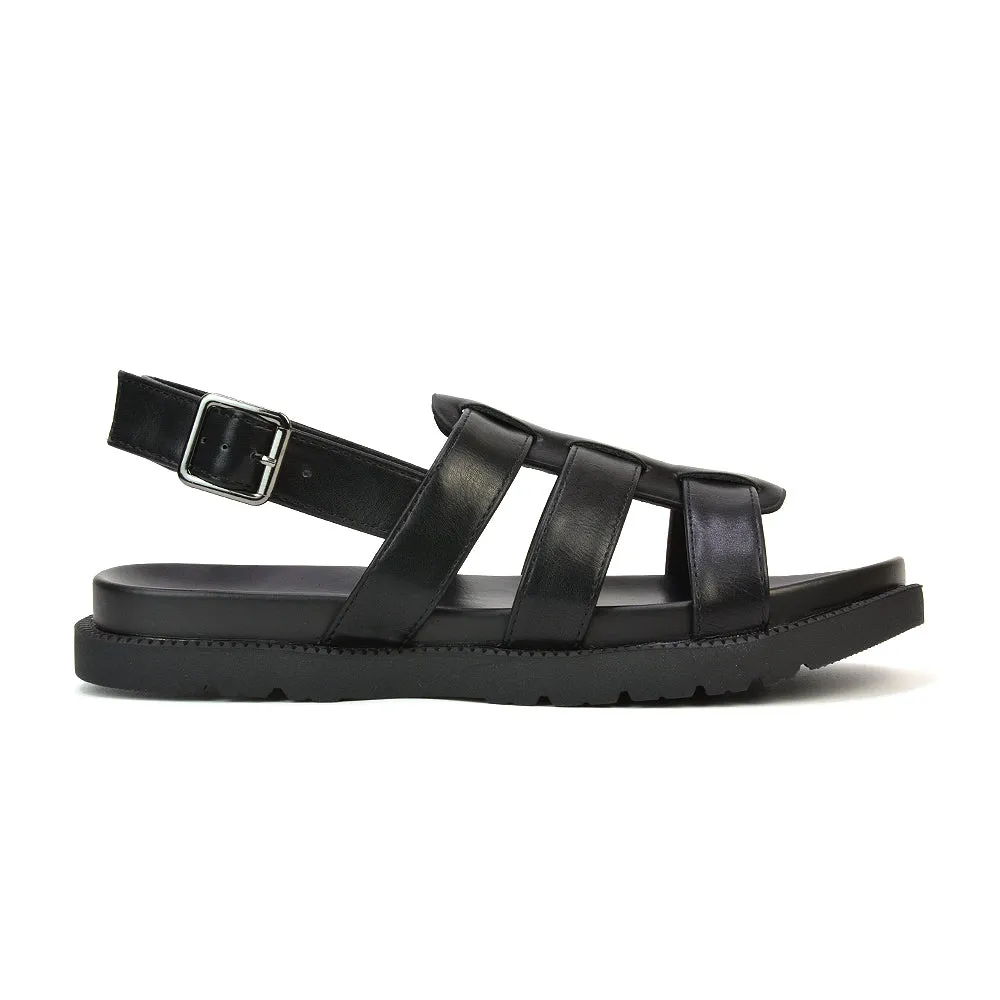 Gayna Strappy Slingback Flatform Casual Summer Chunky Sandals in Black