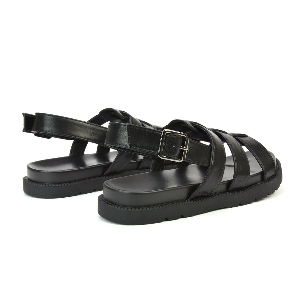 Gayna Strappy Slingback Flatform Casual Summer Chunky Sandals in Black