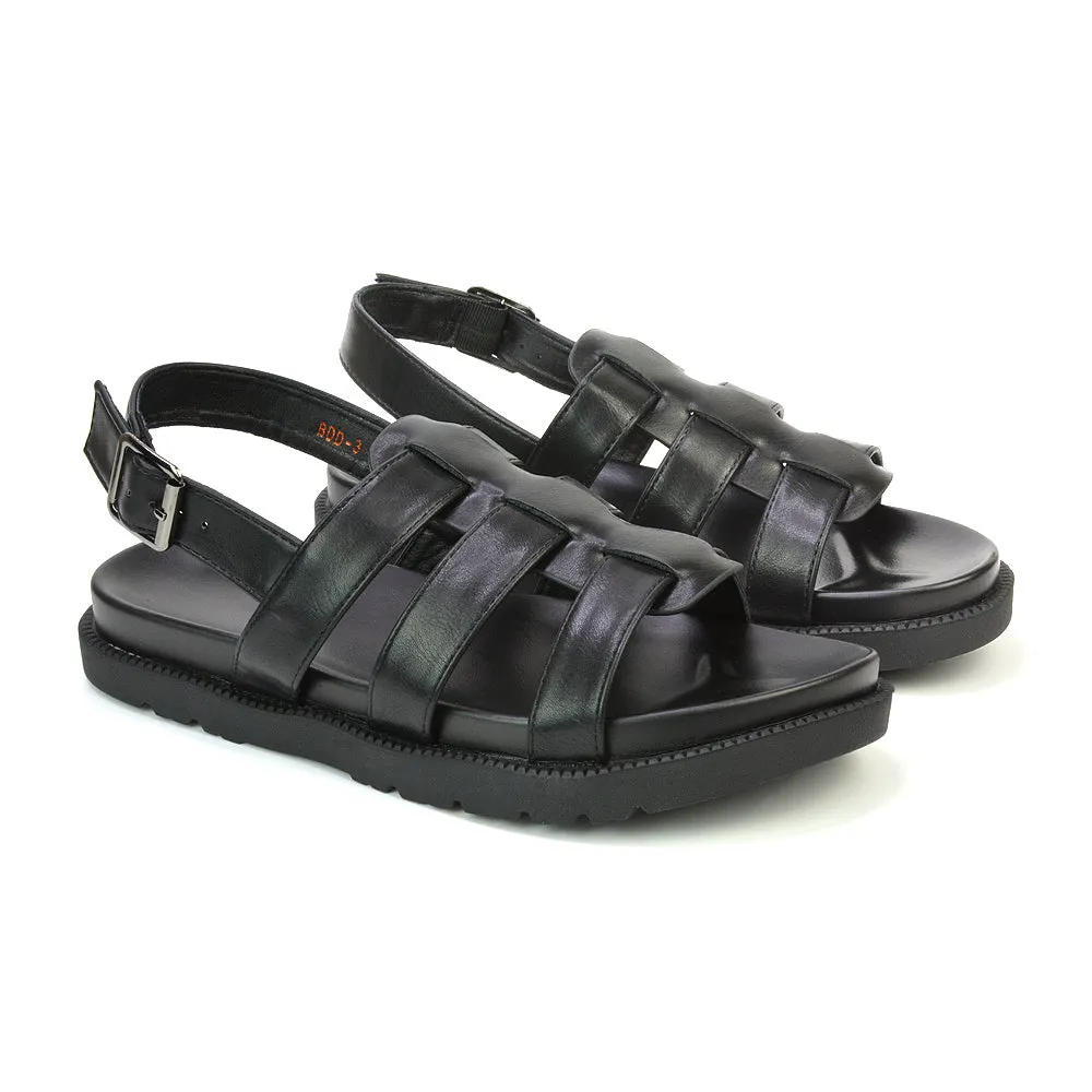 Gayna Strappy Slingback Flatform Casual Summer Chunky Sandals in Black