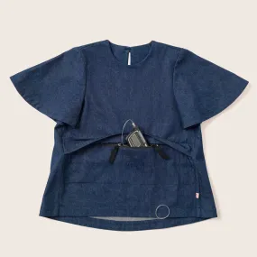 Girls' Blue Denim Top with T1D-Friendly Double-Sided Pocket - 100% Cotton, Half Sleeves