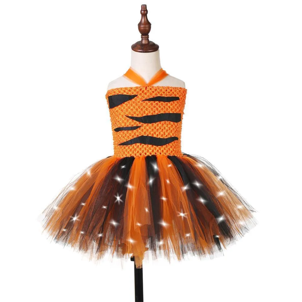 Halloween Animal Cosplay Costumes for Kids Little Tiger Theme Dress Girl's leopard print glowing princess dress Carnival Birthday Banquet Evening Dress