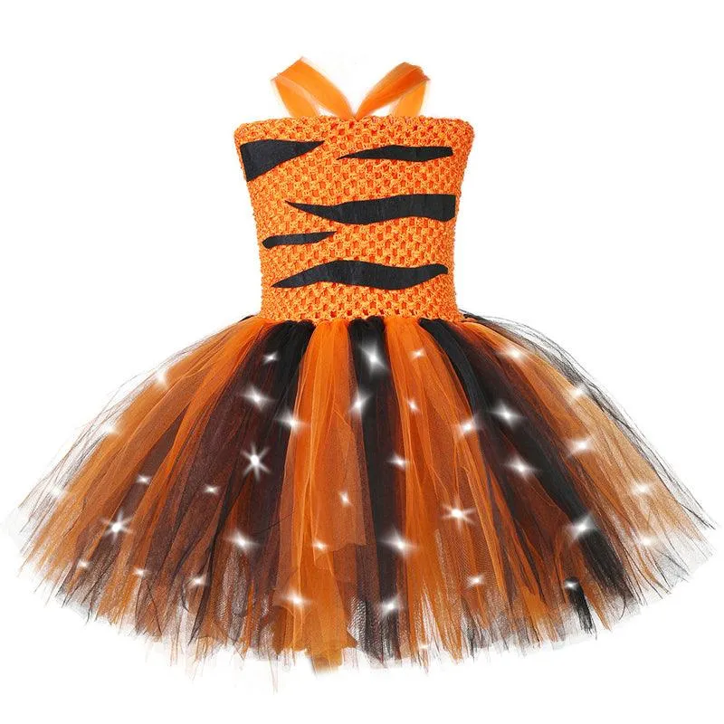 Halloween Animal Cosplay Costumes for Kids Little Tiger Theme Dress Girl's leopard print glowing princess dress Carnival Birthday Banquet Evening Dress