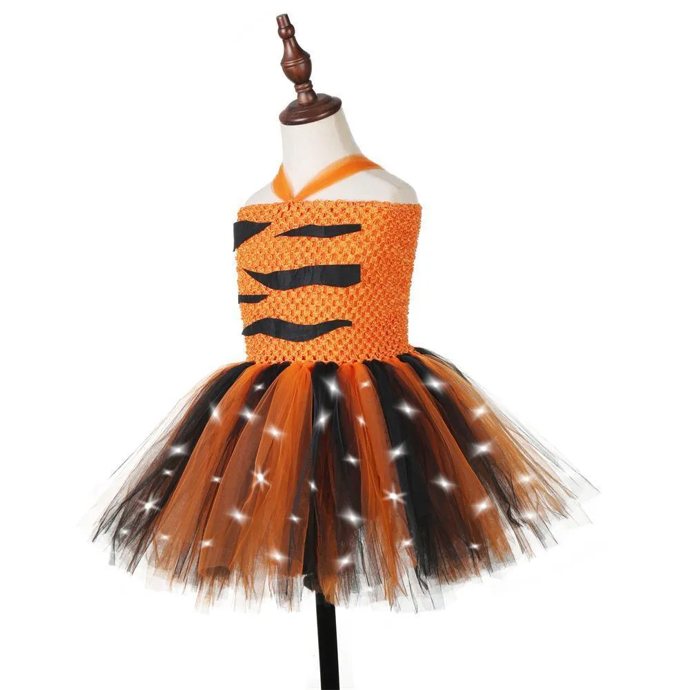 Halloween Animal Cosplay Costumes for Kids Little Tiger Theme Dress Girl's leopard print glowing princess dress Carnival Birthday Banquet Evening Dress