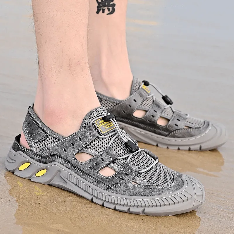 Hollow-Out Breathable Mesh Sandals with Wear-Resistance Rubber Sole - SF0699