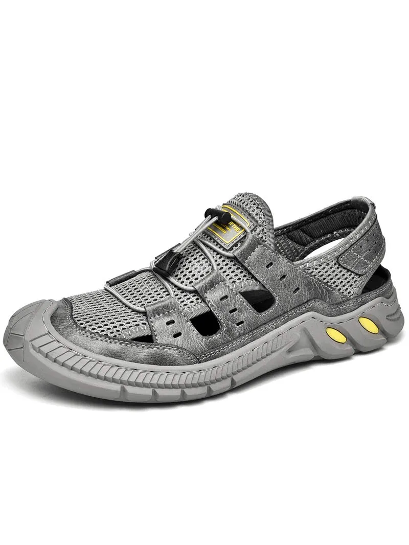 Hollow-Out Breathable Mesh Sandals with Wear-Resistance Rubber Sole - SF0699