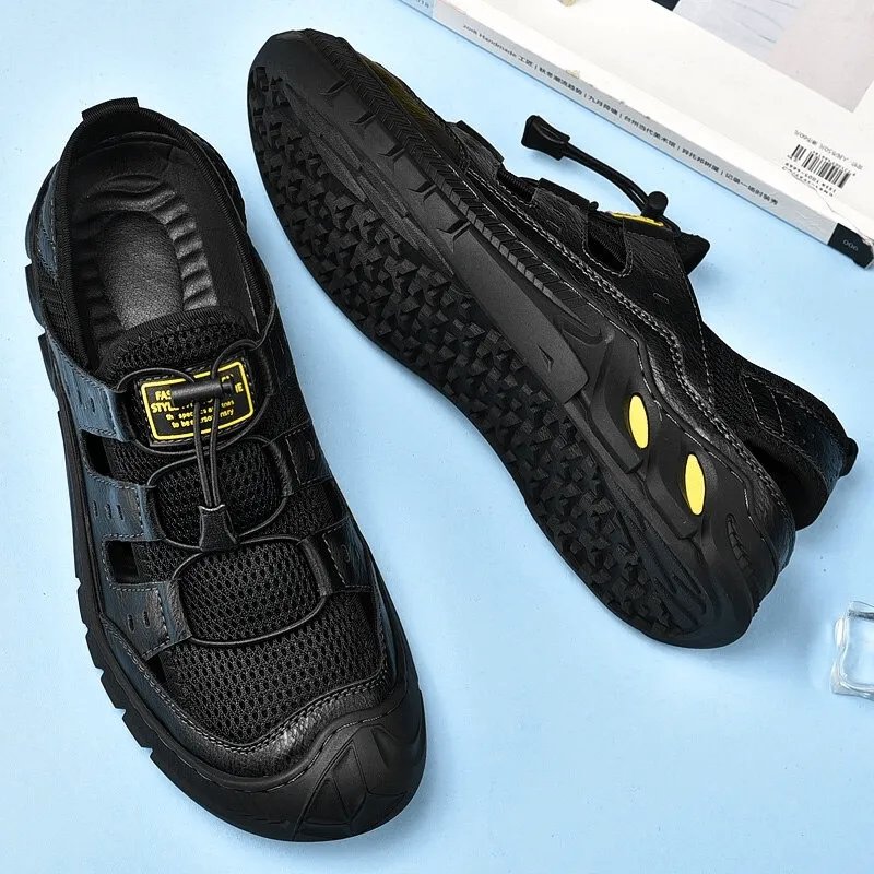 Hollow-Out Breathable Mesh Sandals with Wear-Resistance Rubber Sole - SF0699