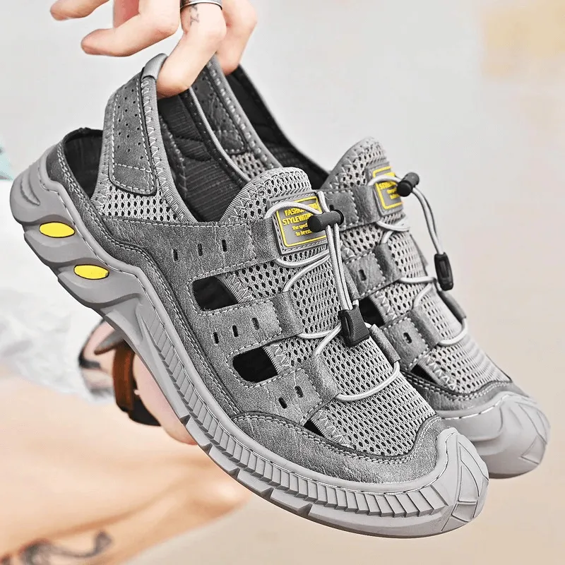 Hollow-Out Breathable Mesh Sandals with Wear-Resistance Rubber Sole - SF0699