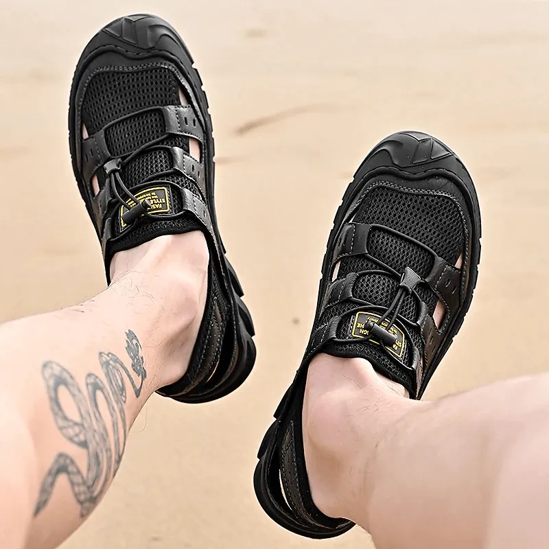 Hollow-Out Breathable Mesh Sandals with Wear-Resistance Rubber Sole - SF0699